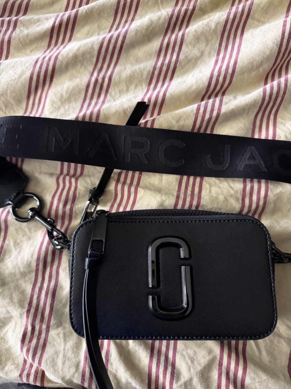 Marc Jacobs Matte Black Snapshot Camera Bag with Logo Strap